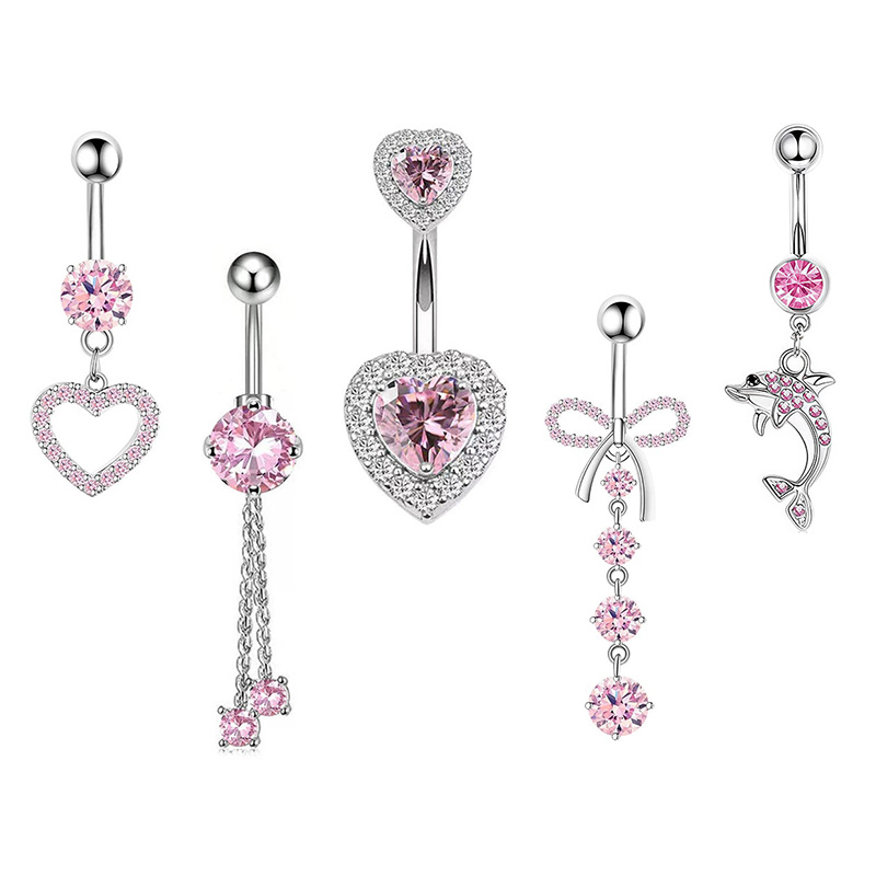 Body Jewelry Piercing - Anéis de umbigo com coroa rosa,