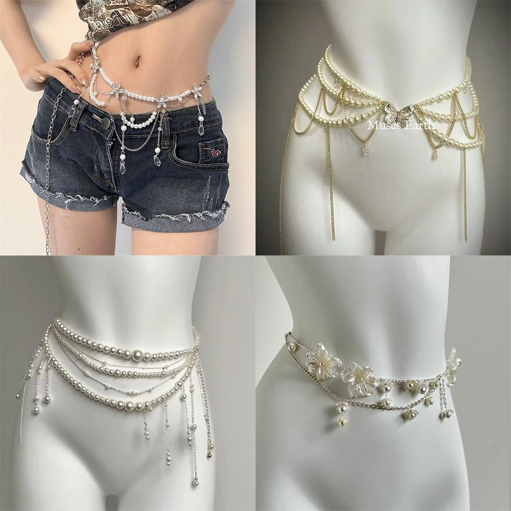 Body Chain Jewelry - Moda elegante pérola cintura correntes acessório
