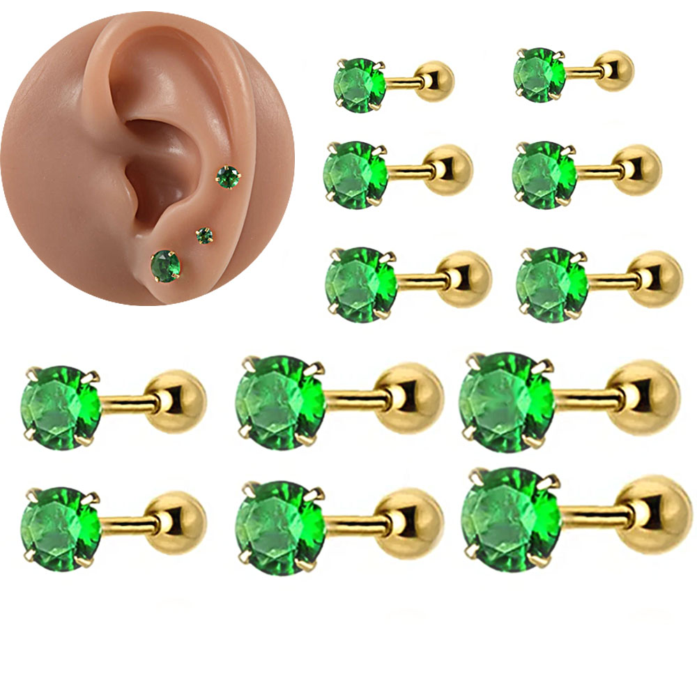 Body Jewelry Cartilage Earrings - 1/2 pçs de aço inoxidável verde